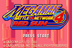 Mega Man Battle Network 4: Red Sun title screen for GameBoy Advance